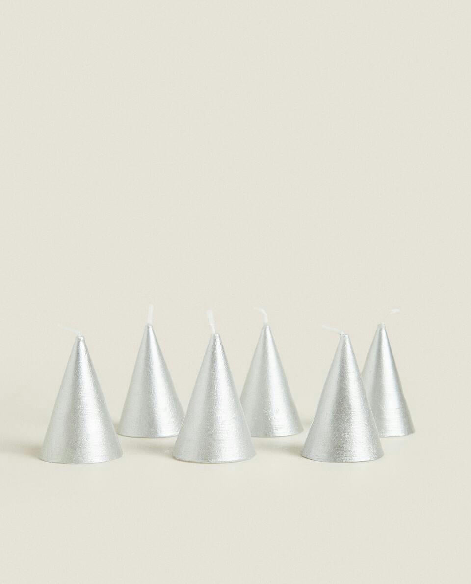 PACK OF DECORATIVE CHRISTMAS CONE CANDLES (PACK OF 6)