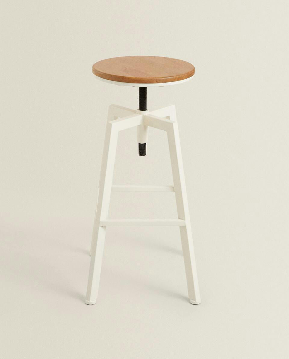WOODEN AND METAL SWIVEL STOOL