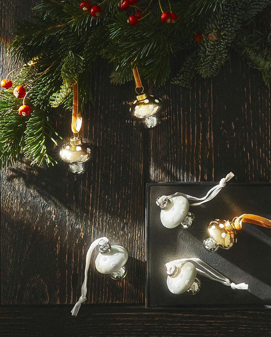 PACK OF GLASS MUSHROOM DECORATIONS (PACK OF 6)