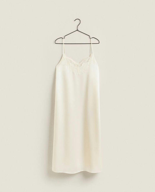 SATIN NIGHTDRESS WITH BLONDE LACE