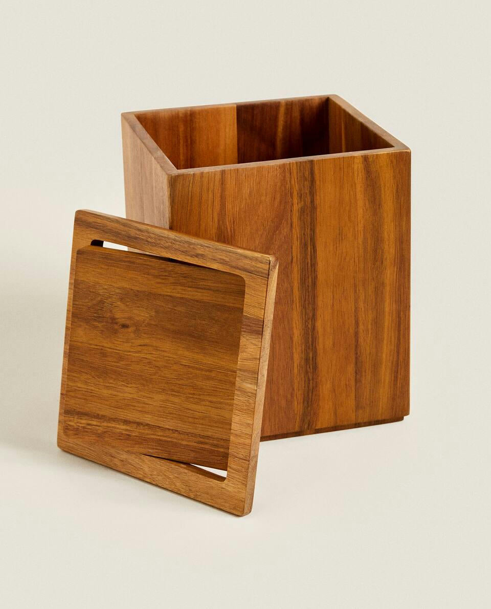 SQUARE WOODEN WASTEPAPER BASKET