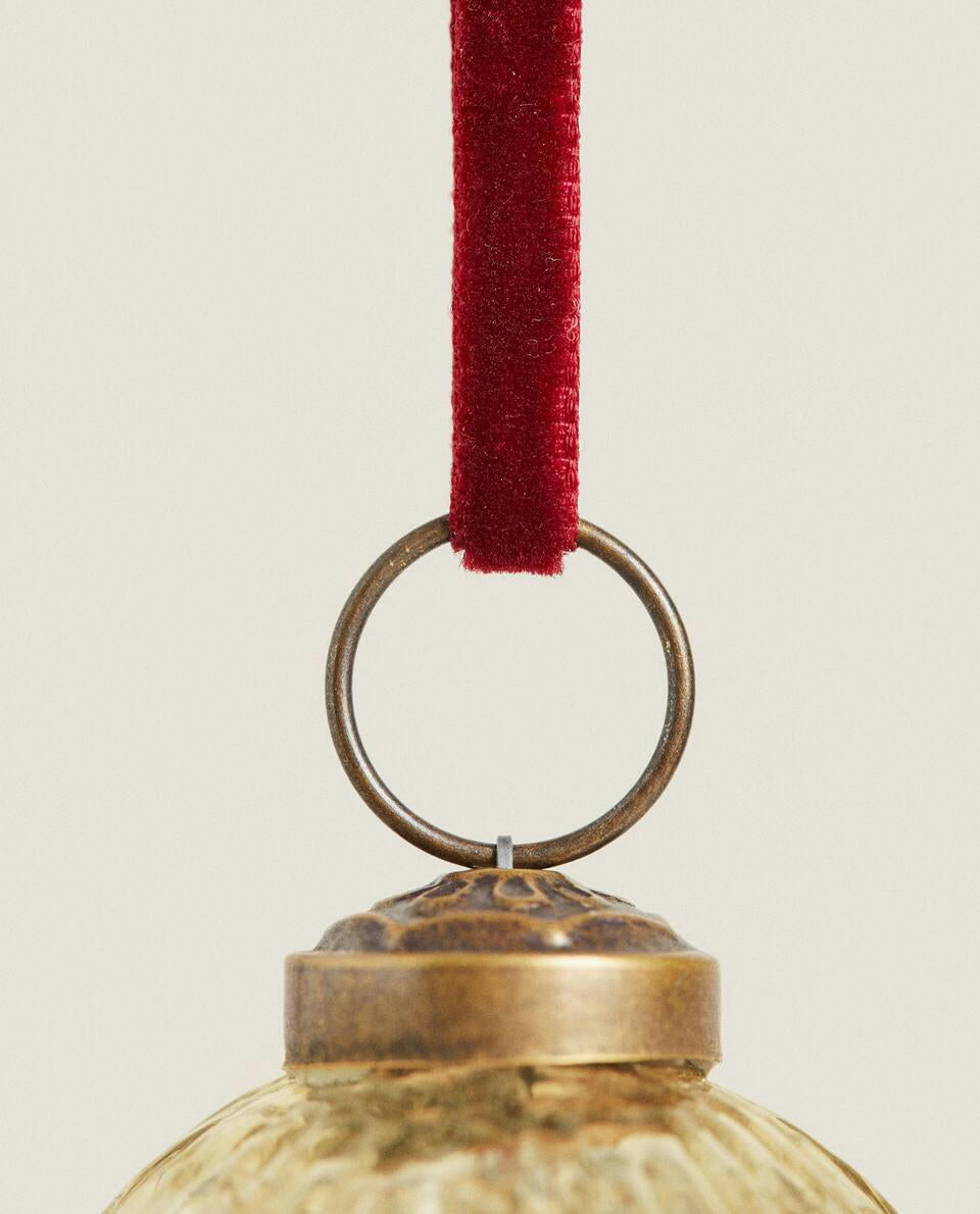 CRACKLED STRIPED CHRISTMAS BAUBLE DECORATION