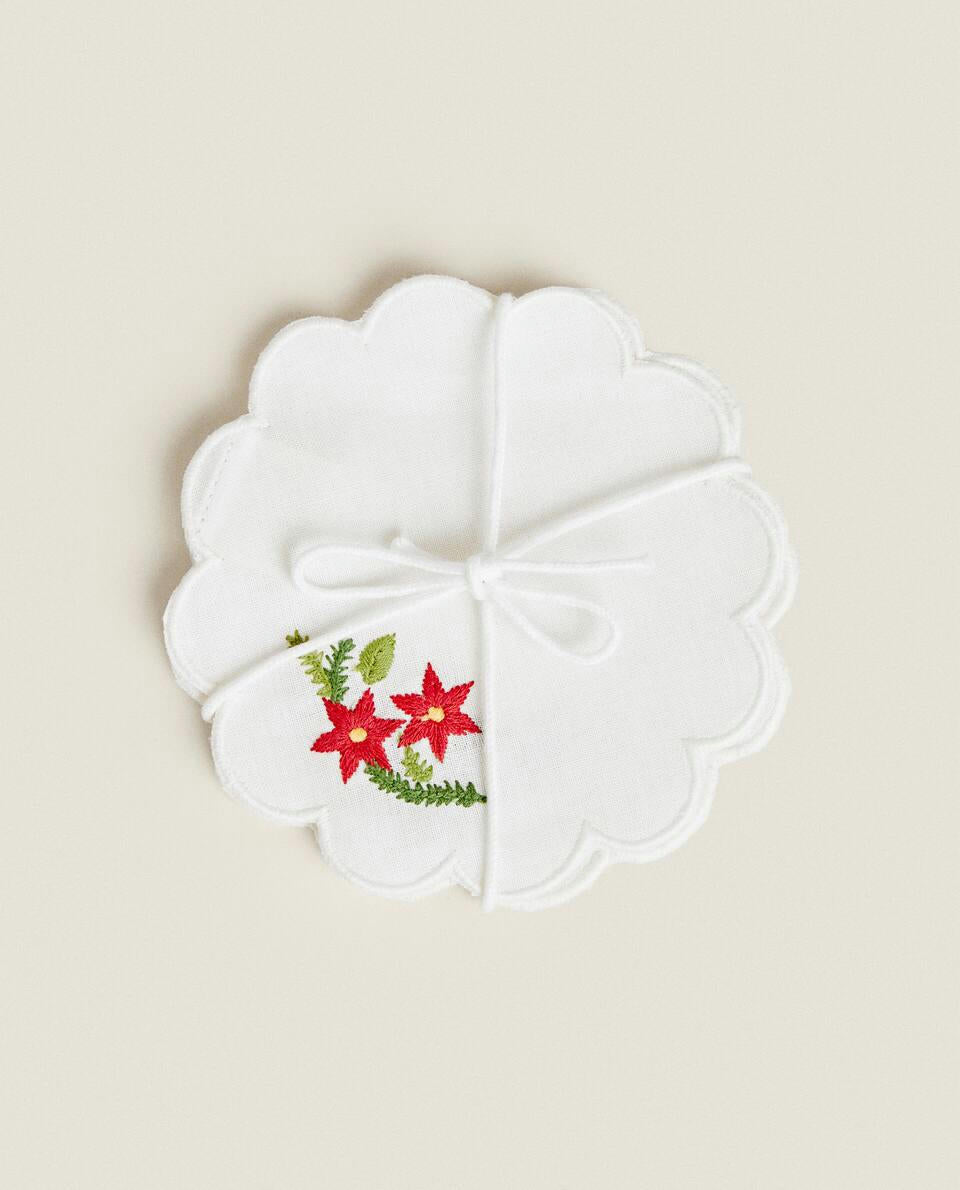 PACK OF EMBROIDERED CHRISTMAS COASTERS (PACK OF 4)
