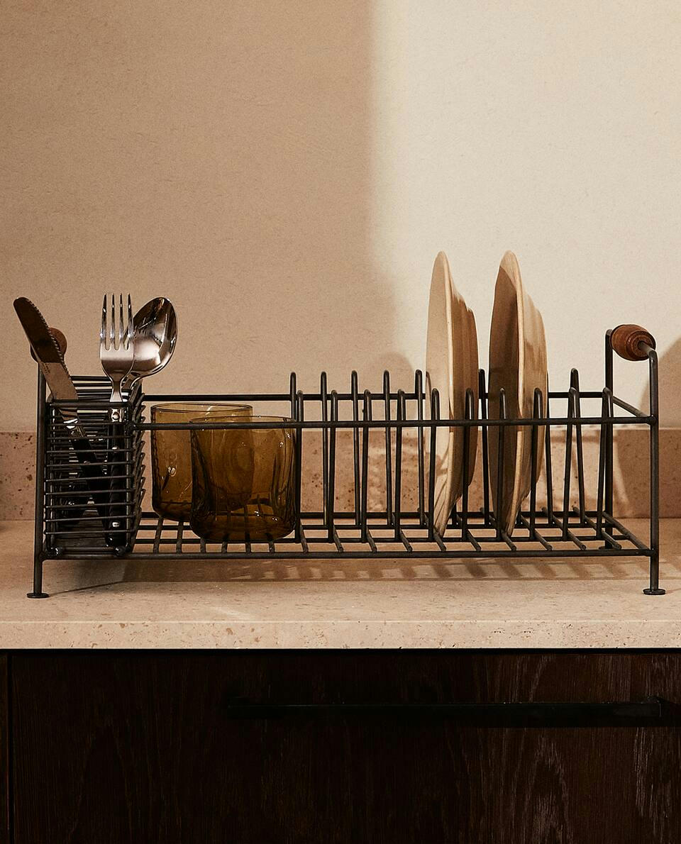 IRON AND ACACIA WOOD DRYING RACK