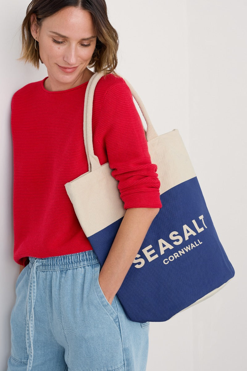 Canvas Navy Blue Logo Tote Bag