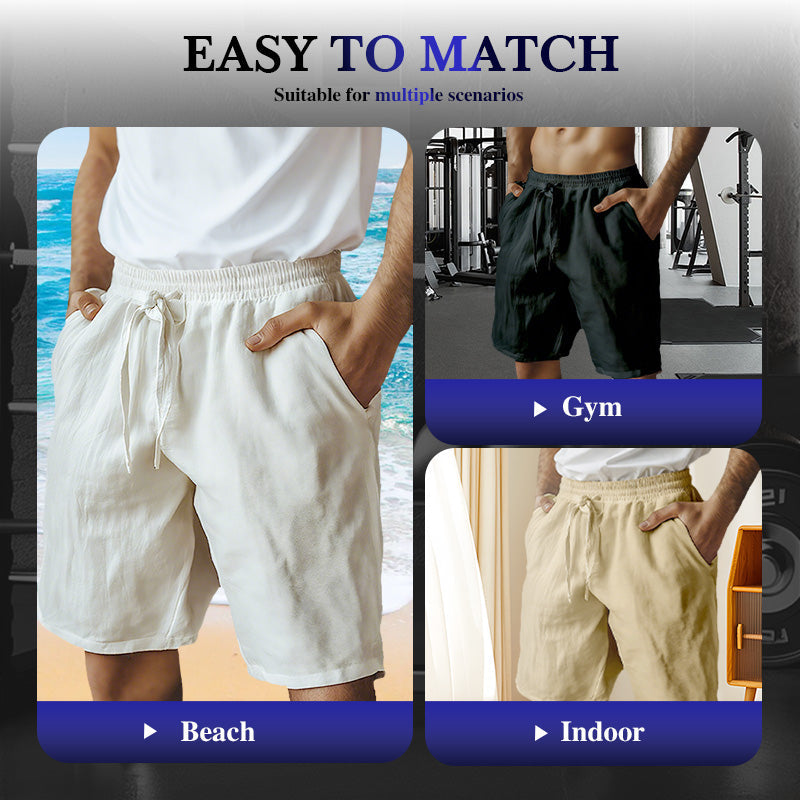 Herren-Shorts aus Baumwollleinen mit elastischem Kordelzug