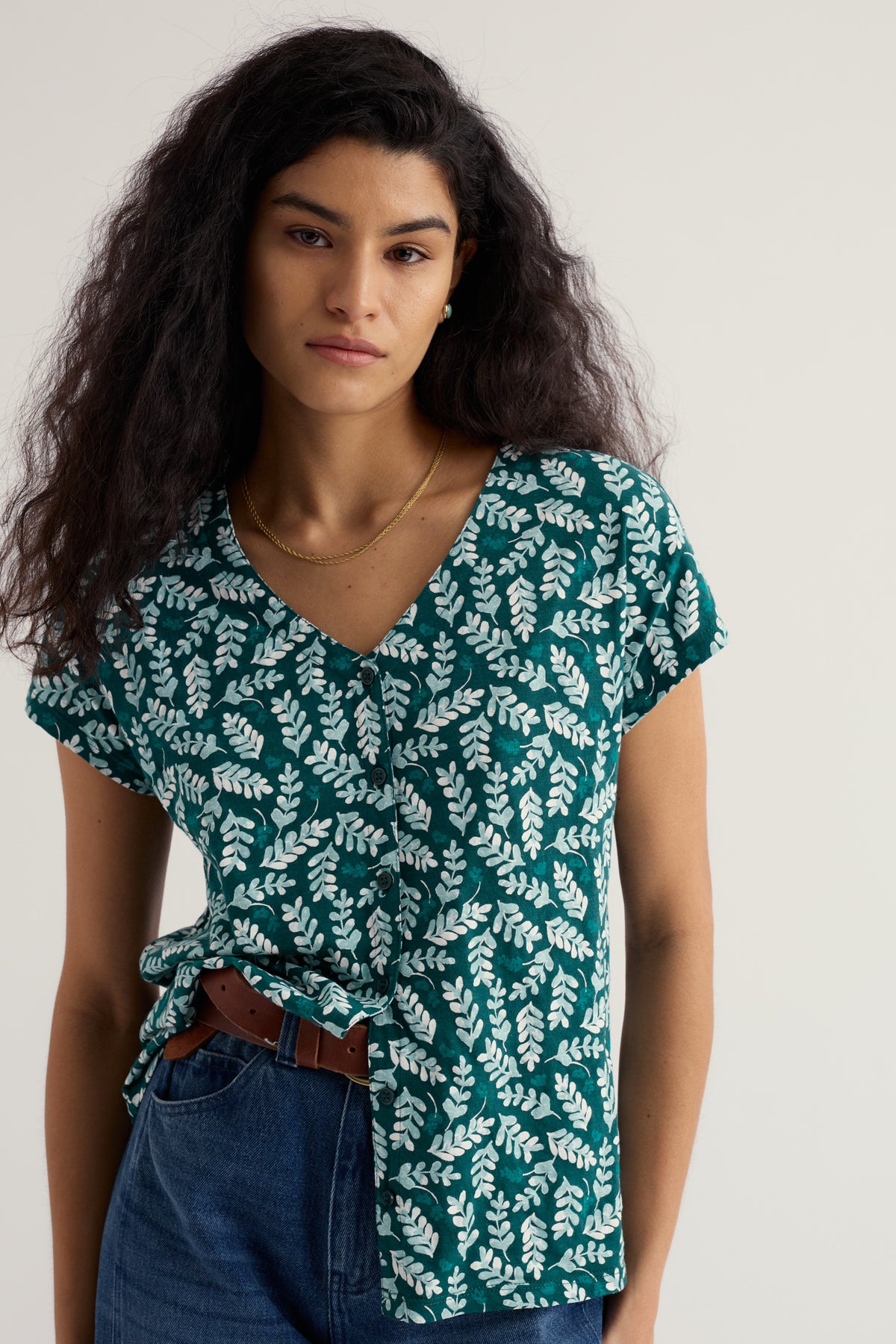 Studio Glass V-neck Jersey Top