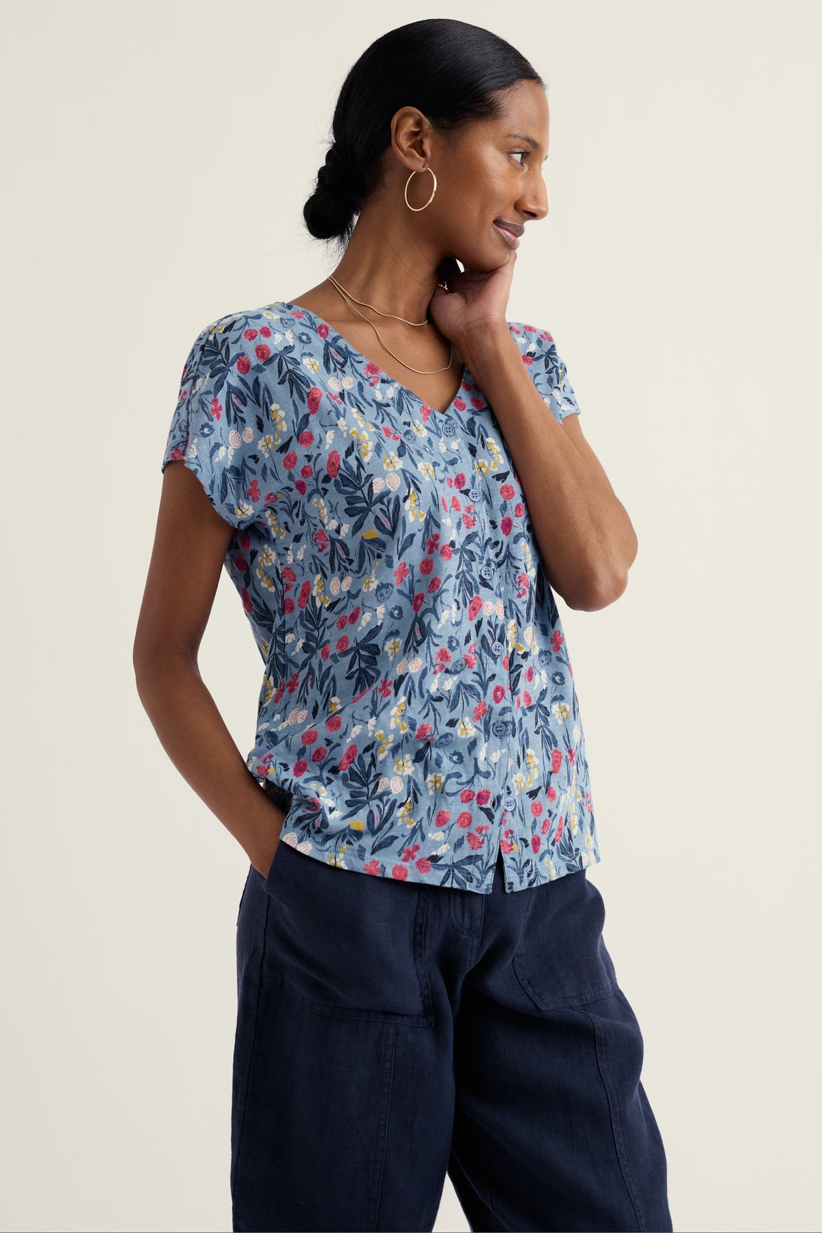 Studio Glass V-neck Jersey Top
