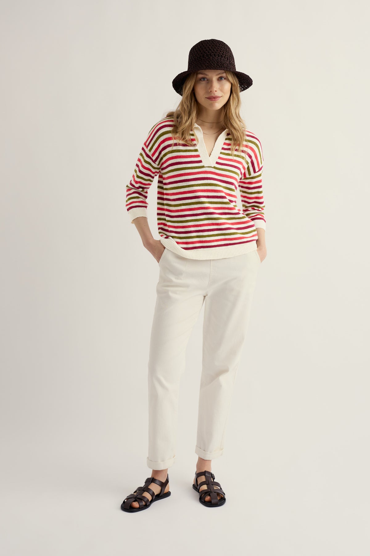 Gwynver Lightweight V-Neck Collared Jumper Made With Linen & Organic Cotton