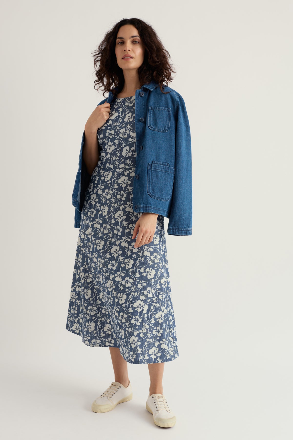 Fox Path Printed Chambray Dress