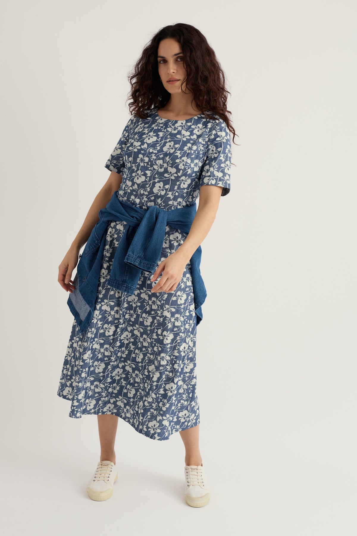 Fox Path Printed Chambray Dress