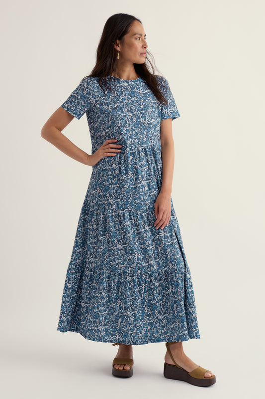 Line Strokes Short Sleeve Dress in GOTS-Certified Organic Cotton Jersey