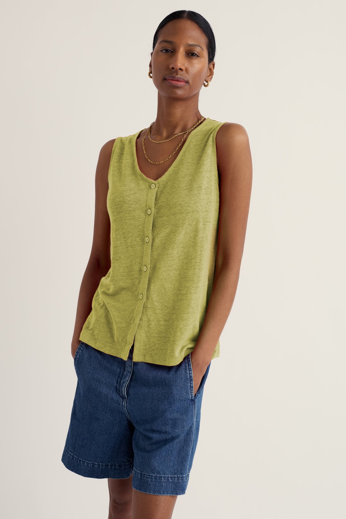 Carn Glaze Linen Button-Through Vest