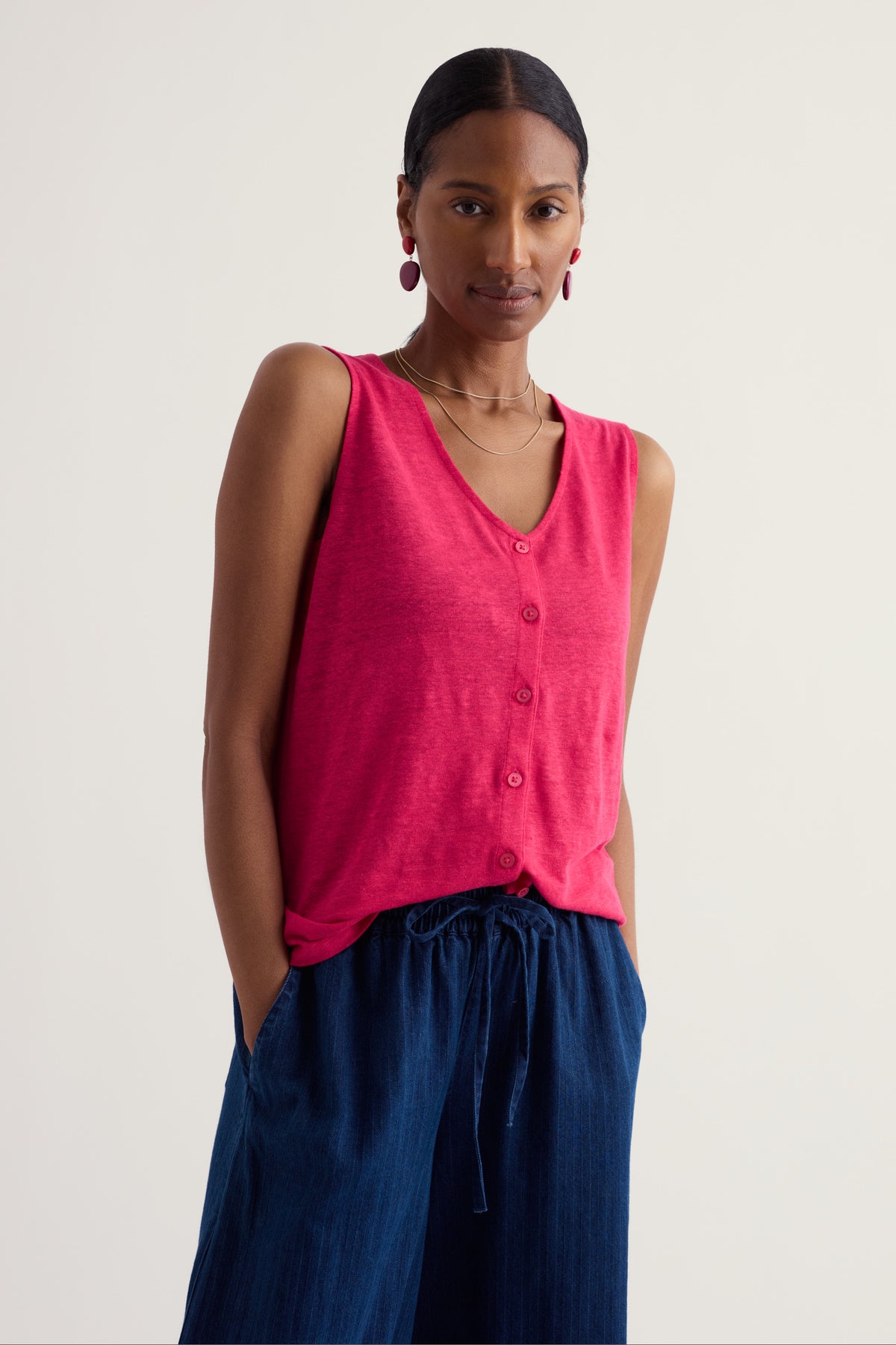 Carn Glaze Linen Button-Through Vest
