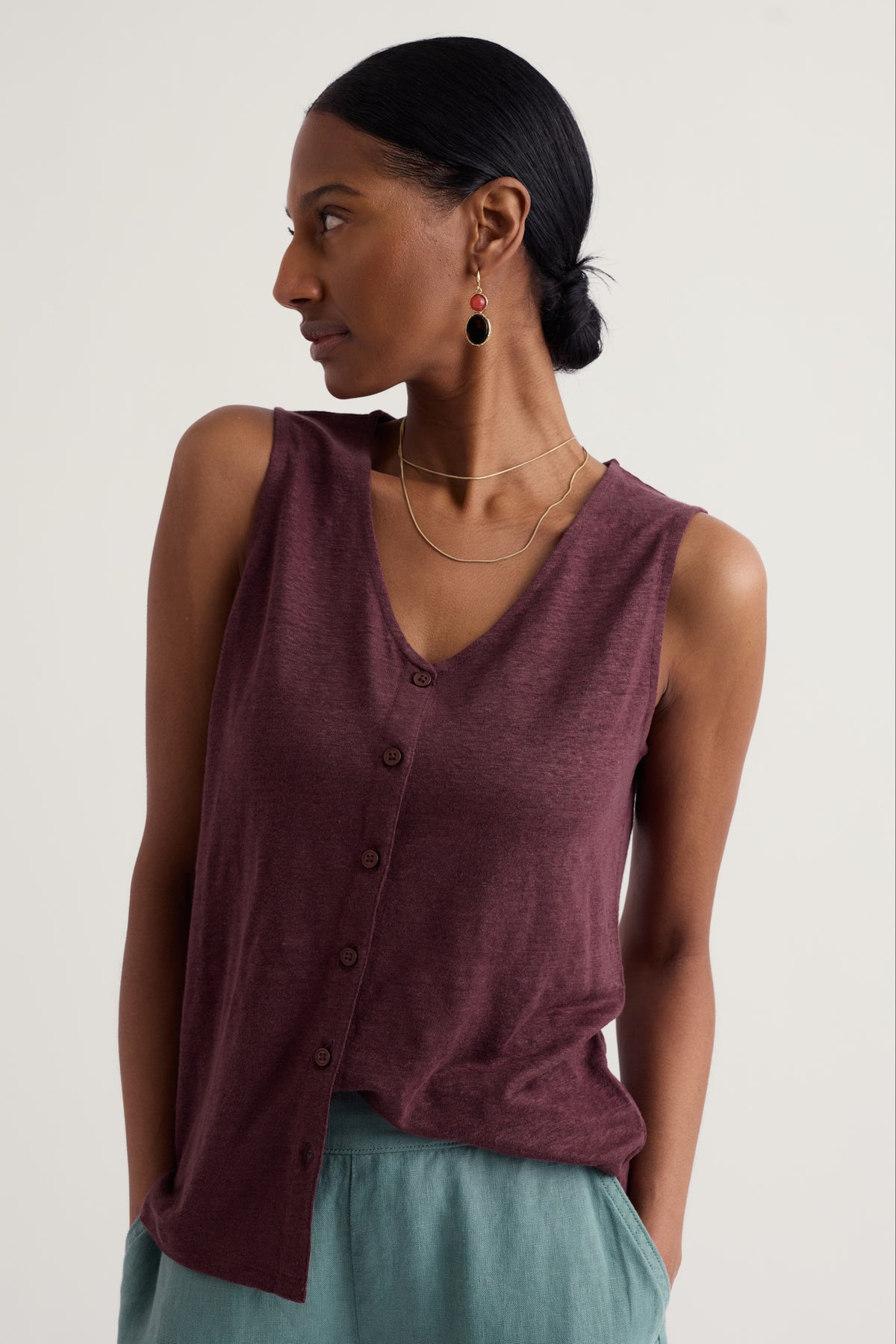 Carn Glaze Linen Button-Through Vest