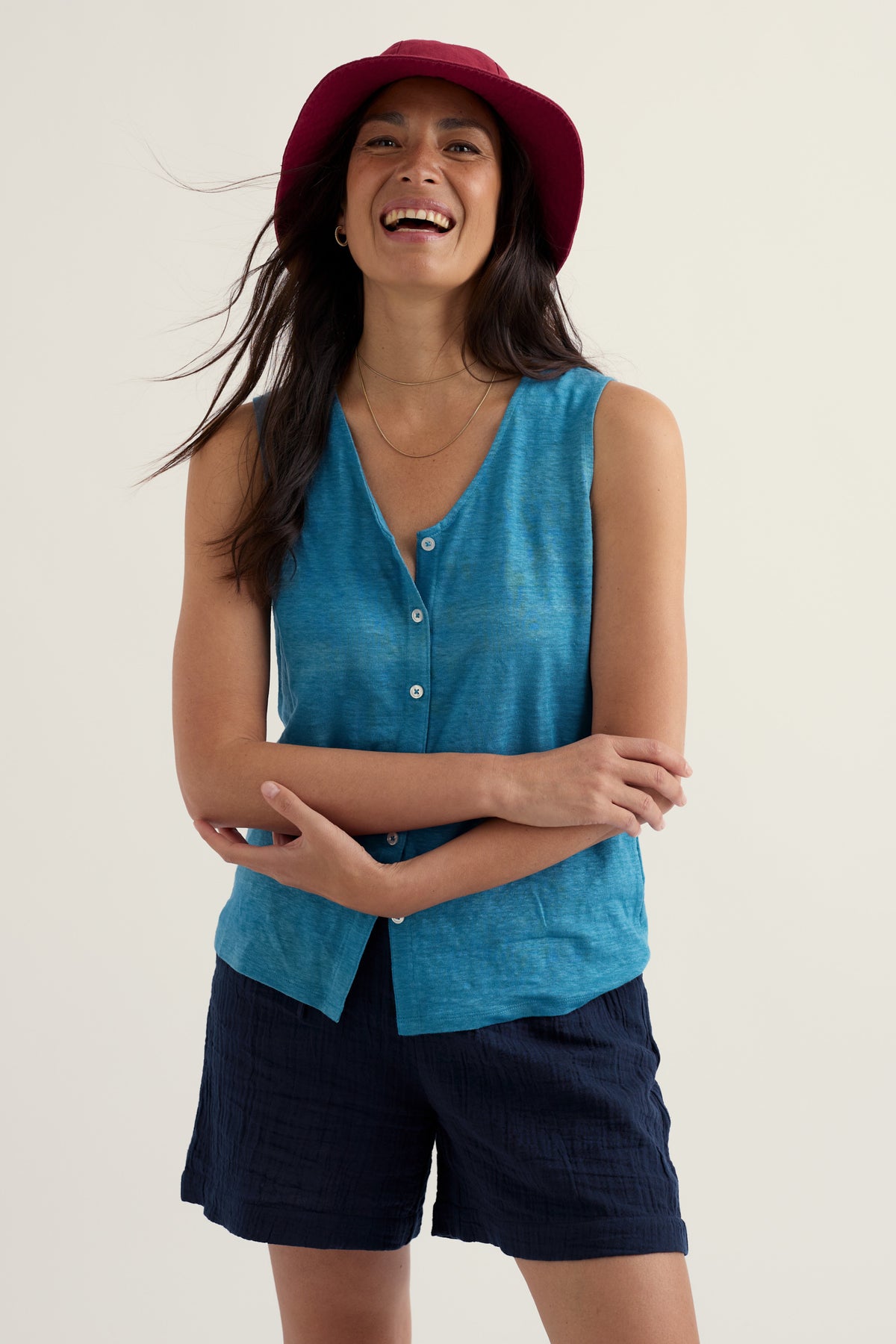 Carn Glaze Linen Button-Through Vest