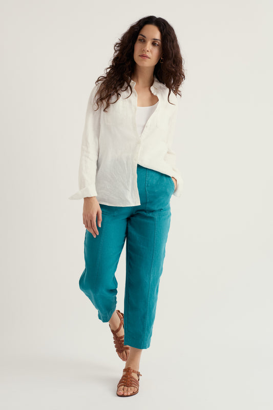 Saltings Tapered Linen Cropped Trousers