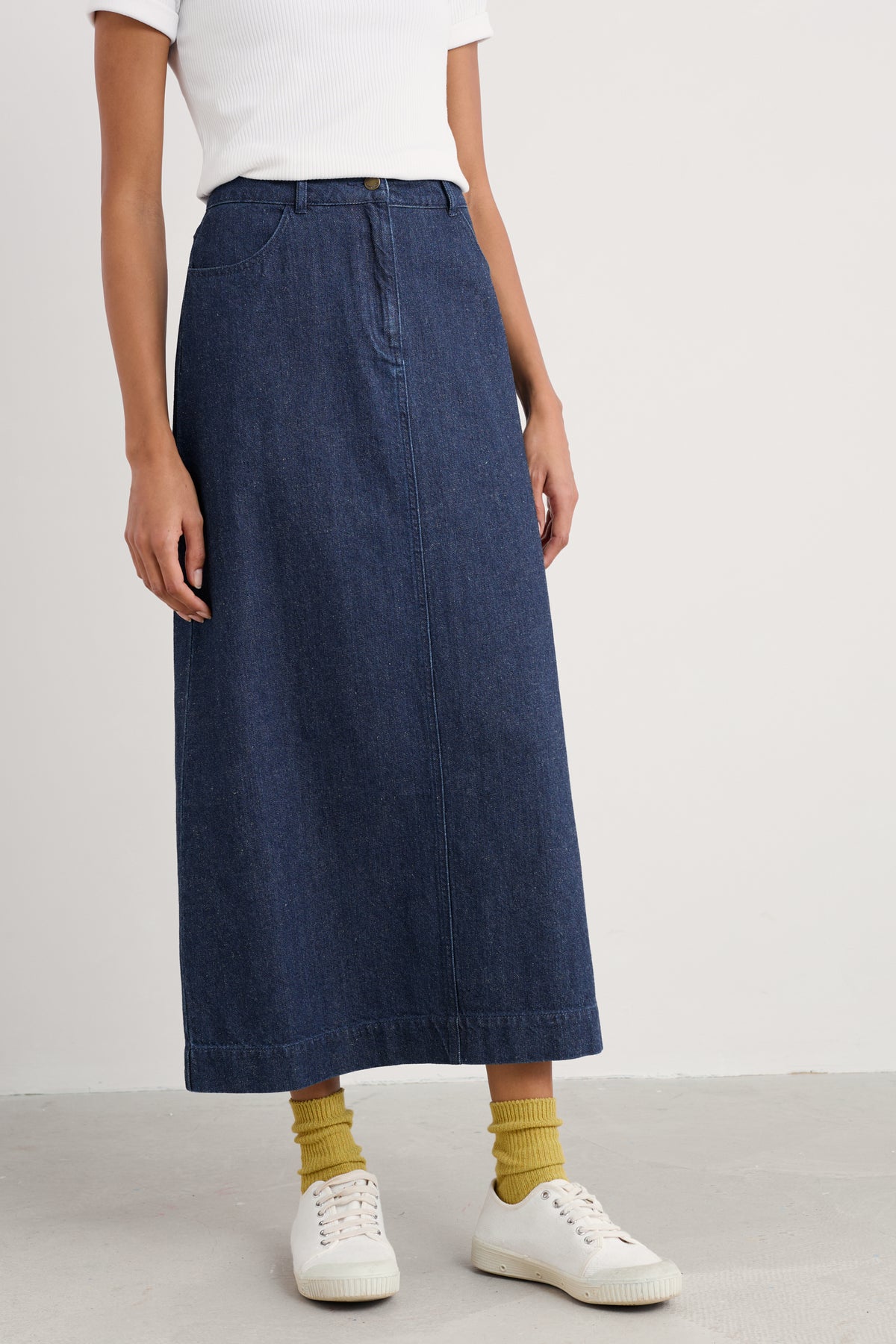 Fruit Tree Midi Denim Skirt