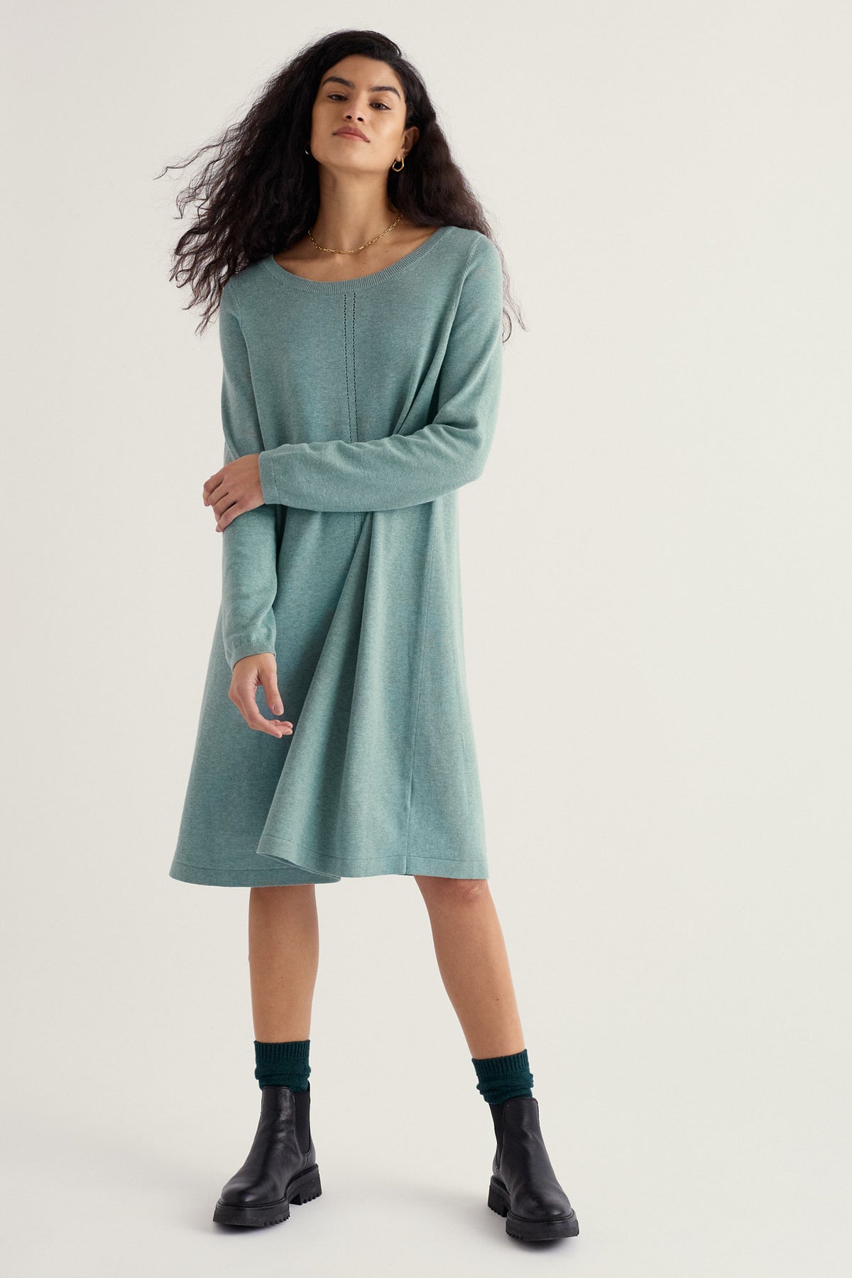 Poltreen Knee Length Dress in GOTS-Certified Organic Cotton