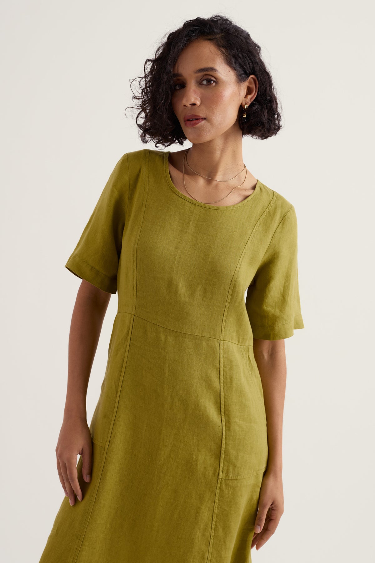 Grass Wave Linen Midi Dress