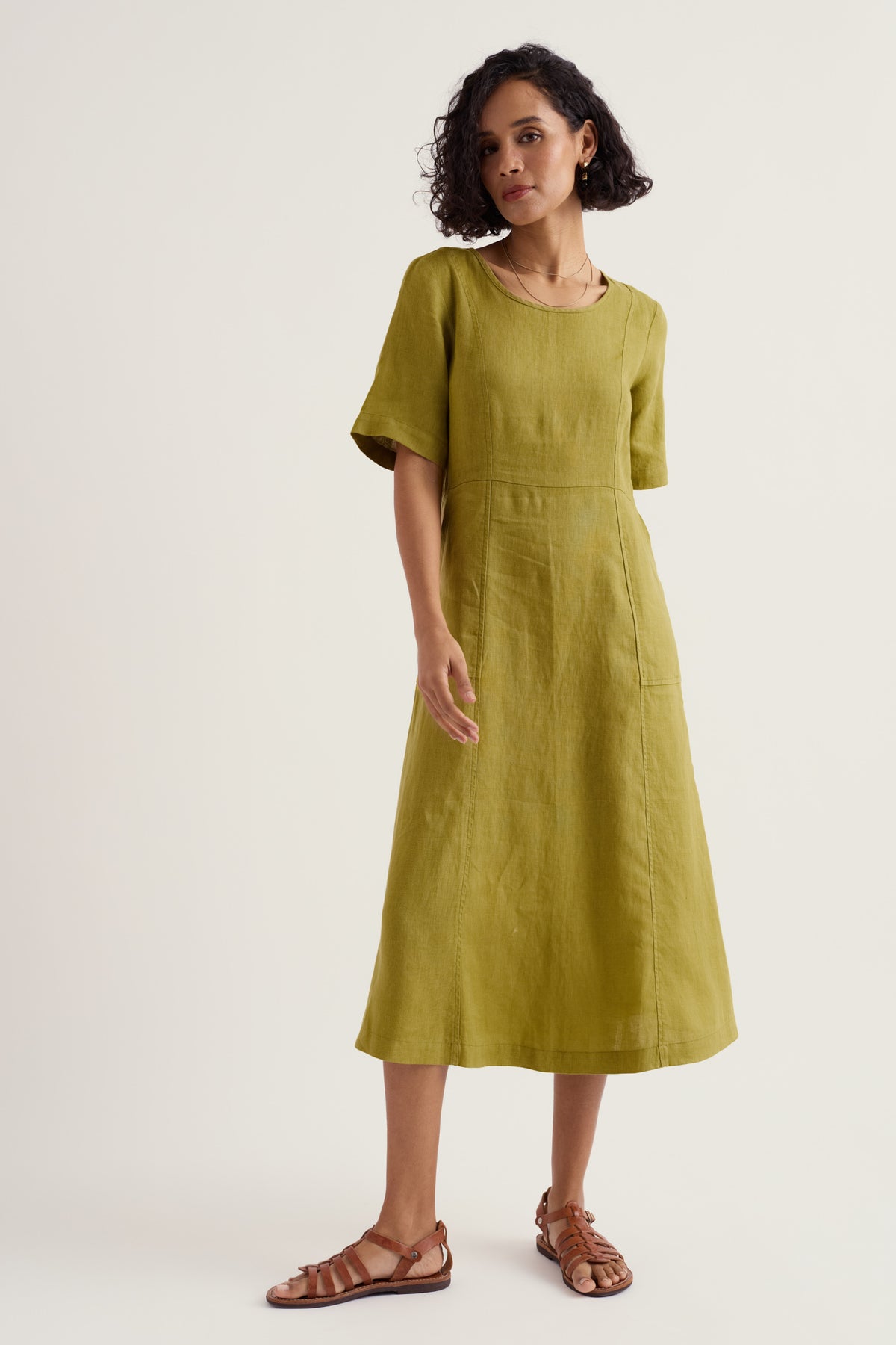 Grass Wave Linen Midi Dress
