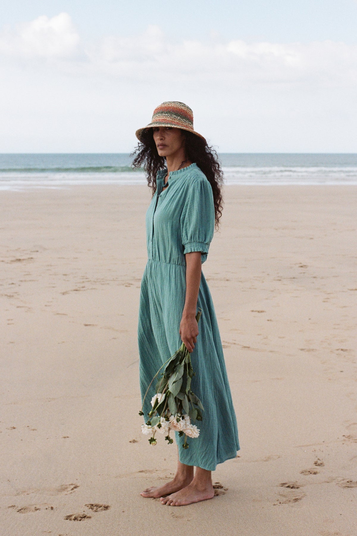 Shore Path Half-Sleeve GOTS Organic Cotton Midi Dress