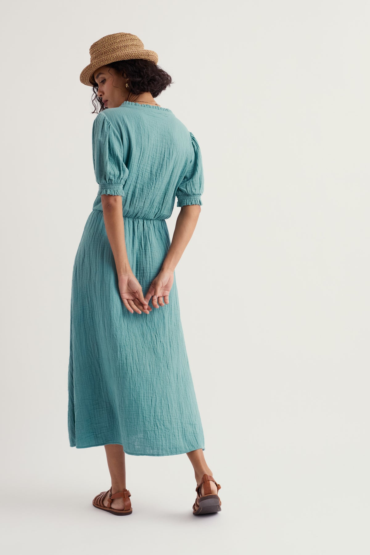 Shore Path Half-Sleeve GOTS Organic Cotton Midi Dress