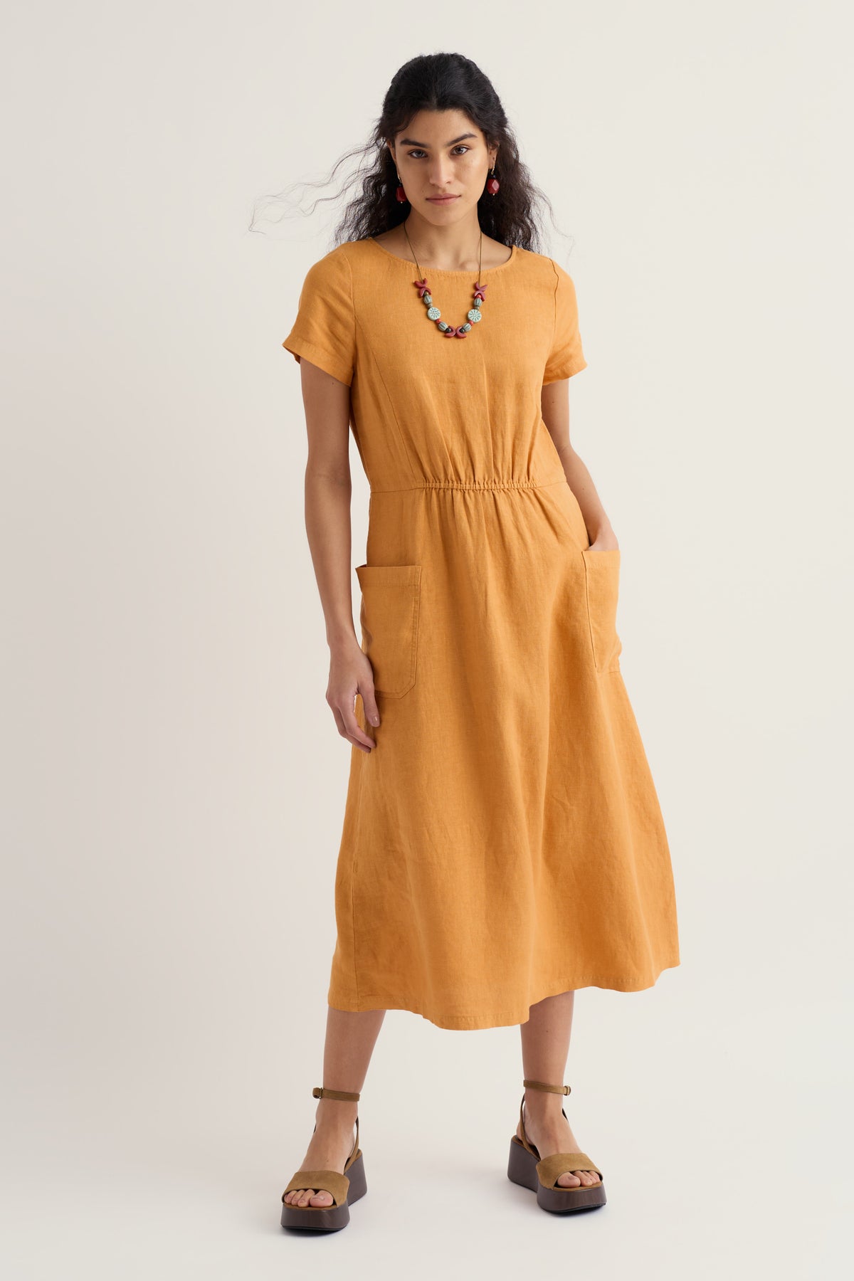 Haneth Waisted Linen Midi Dress