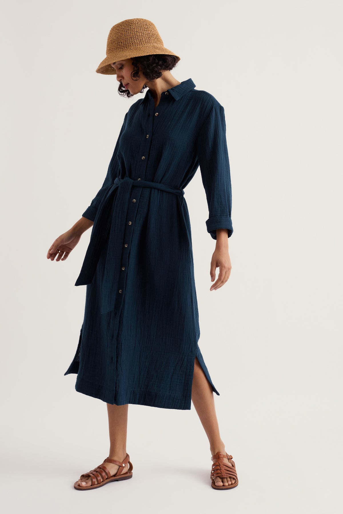 Whitsand Cove Midi Shirt Dress in GOTS Organic Cotton