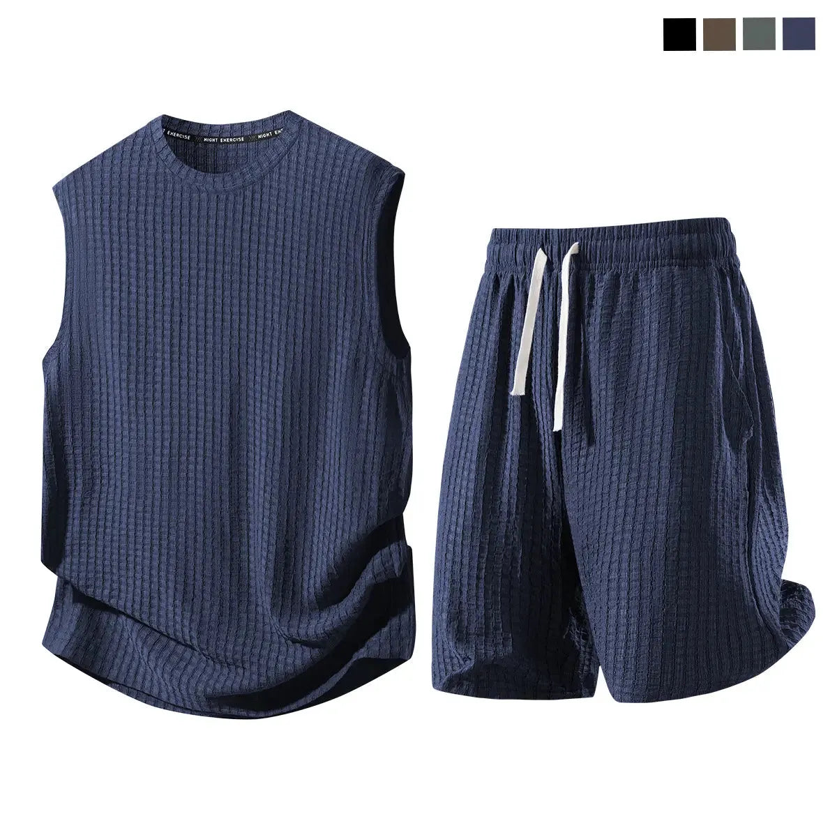 Herren-Waffelstrick-Sportset (2-teilig) | Ärmelloses Tanktop & Shorts mit Tunnelzug