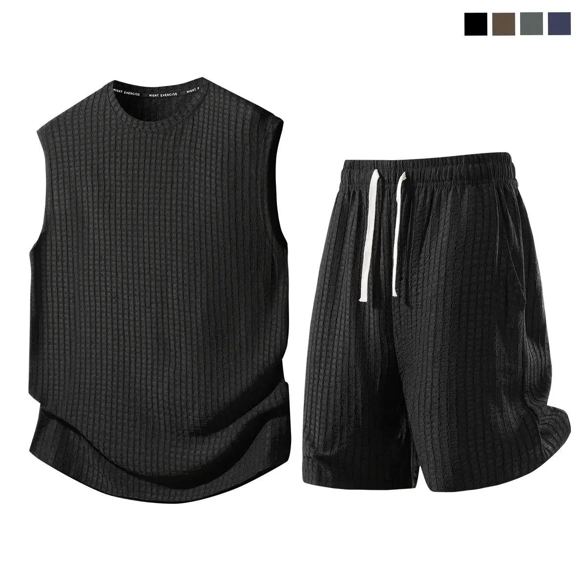 Herren-Waffelstrick-Sportset (2-teilig) | Ärmelloses Tanktop & Shorts mit Tunnelzug