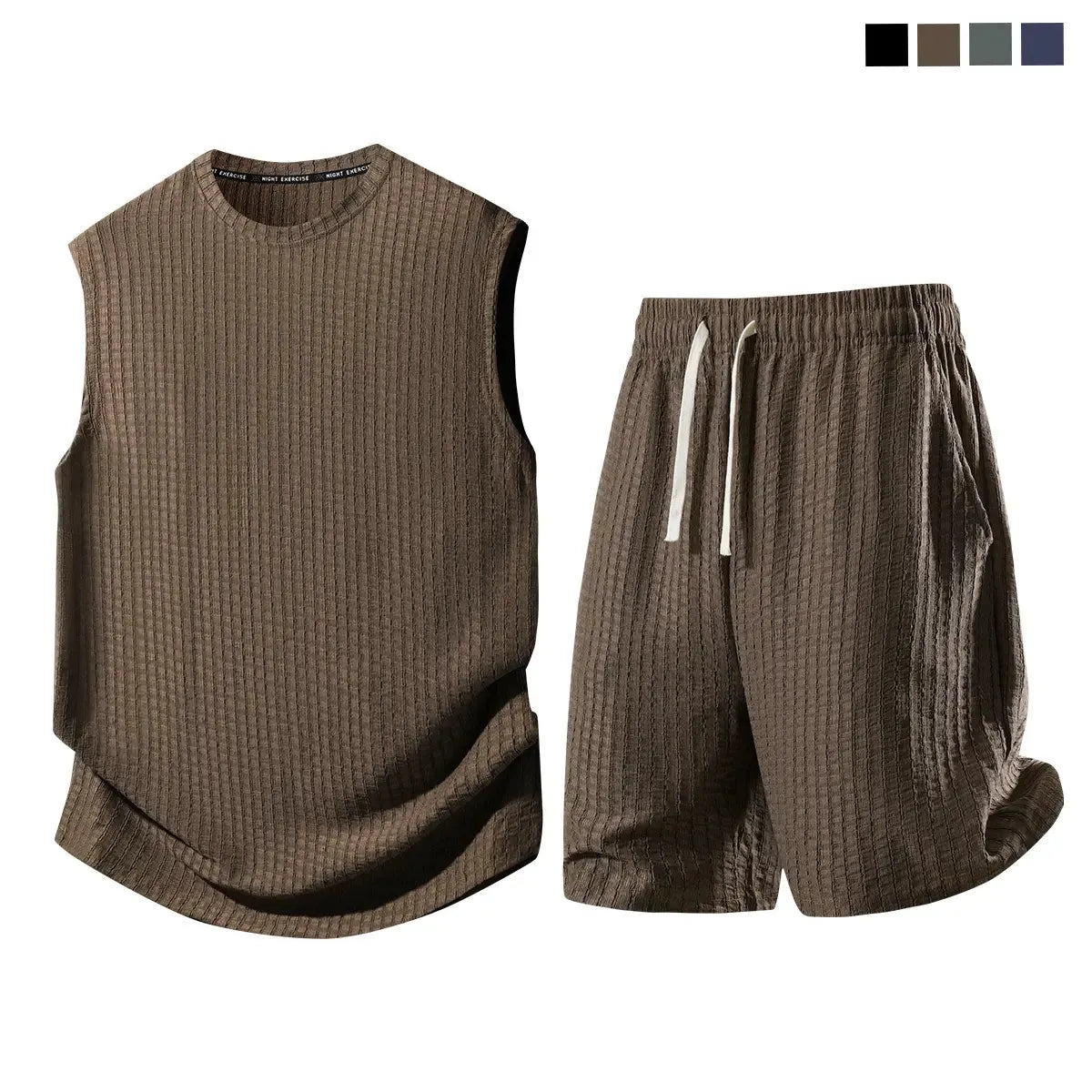 Herren-Waffelstrick-Sportset (2-teilig) | Ärmelloses Tanktop & Shorts mit Tunnelzug
